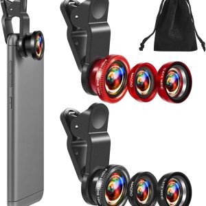 2 Pack Universal 3 in 1 Camera Lens Kit Phone Camera Lens Clip Fisheye Lens Macro Lens Wide Angle Lens Cell Phone Lens Attachments Compatible with Most Smartphones for Video, Live Show, Vlog