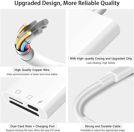 SD Card Reader for iPhone iPad,Micro SD Card Reader Memory Card Reader Plug and Play Trail Camera SD Card Adapter,Simultaneous Charging and Reading - Image 2