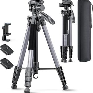 74"-Camera-Tripod, Gray Porfessional Aluminum Tripod Stand for Mirrorless Camera/DSLR/Cell Phone/Camcorder/GoPro, with Phone Holder and Travel Bag (Gunmetal Gray)