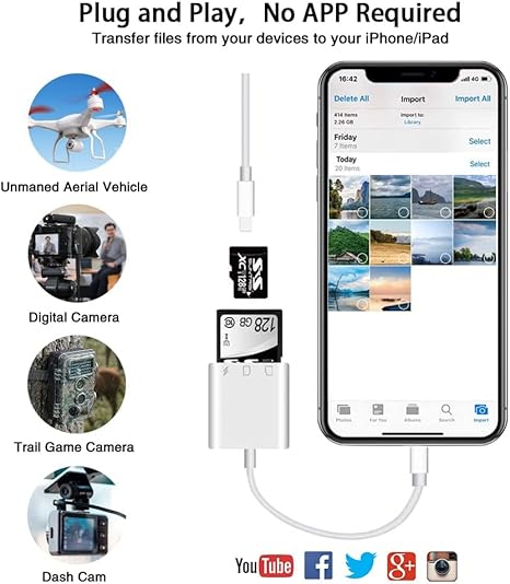 SD Card Reader for iPhone iPad,Micro SD Card Reader Memory Card Reader Plug and Play Trail Camera SD Card Adapter,Simultaneous Charging and Reading - Image 4