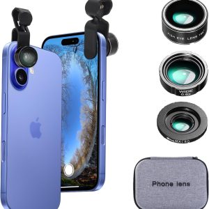 Phone Camera Lens Kit Wide Angle 0.6X Macro 20X Fisheye 198° for Most Smartphones
