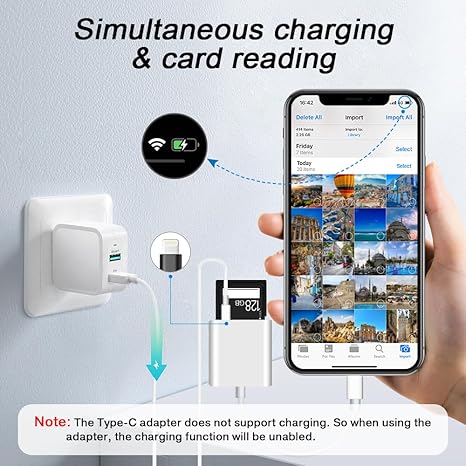 SD Card Reader for iPhone iPad,Micro SD Card Reader Memory Card Reader Plug and Play Trail Camera SD Card Adapter,Simultaneous Charging and Reading - Image 3