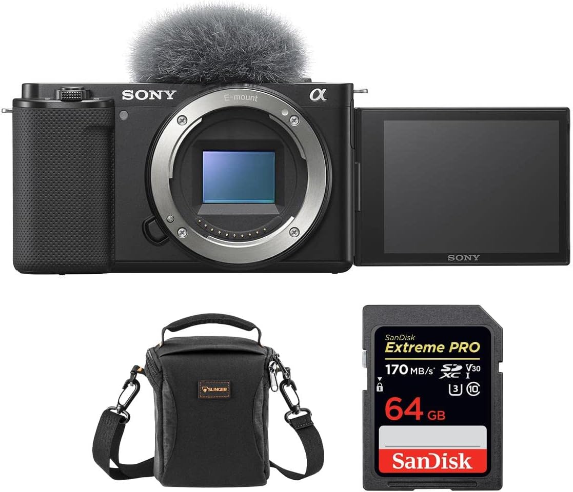 ZV-E10 Mirrorless Camera Body, Black Bundle with, 64GB SD Memory Card, Shoulder Bag